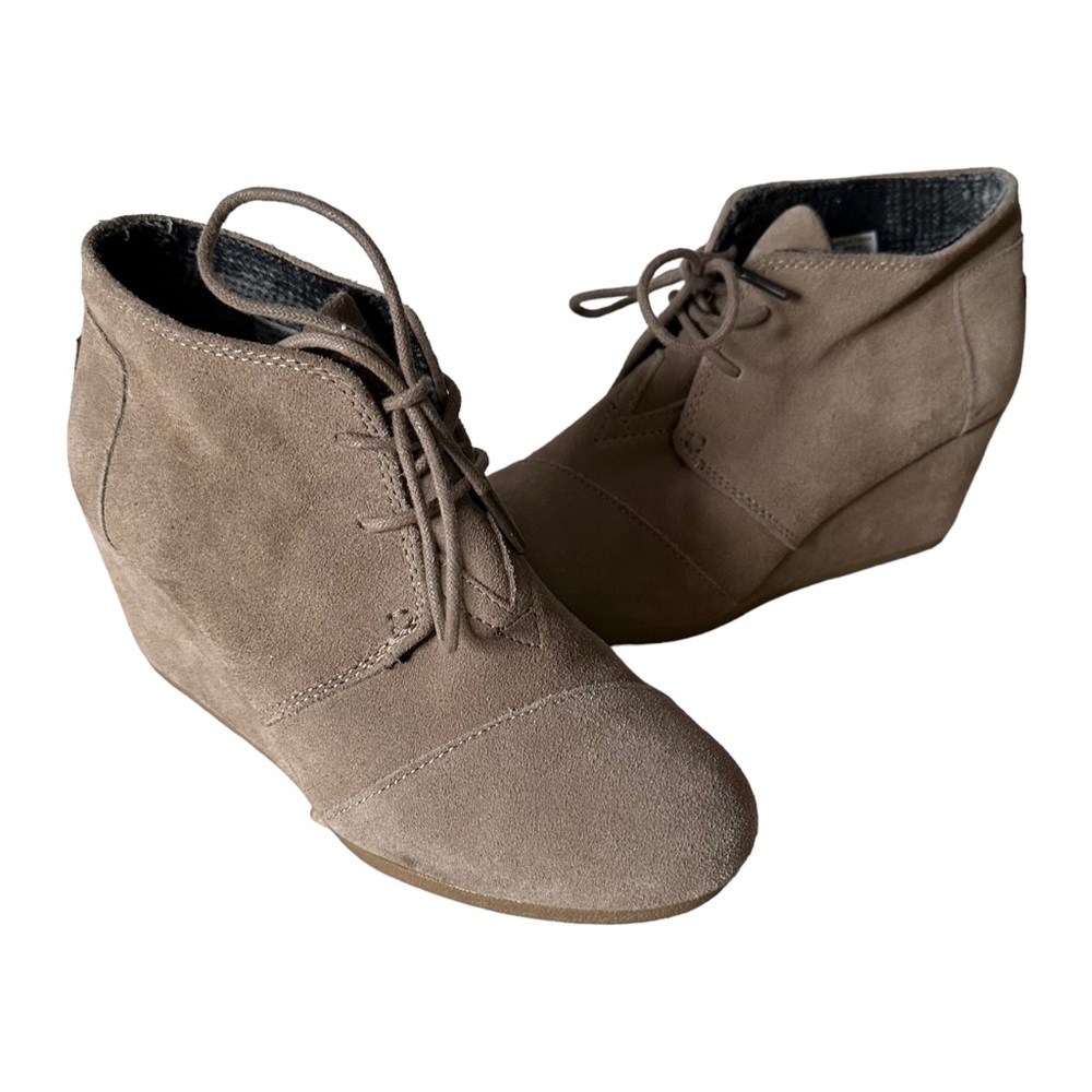 TOMS Ankle Booties Suede Leather Lace Up Wedges Women's Shoes Size 8